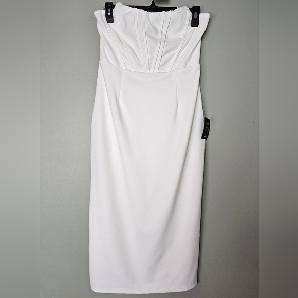 Lulus Gorgeously Sultry White Bustier Strapless Midi Dress, Size Large - Picture 9 of 11